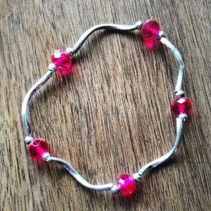 Silver and Pink Beaded Kids Bracelet